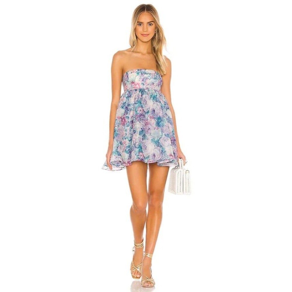Selkie The Cupcake Mini Strapless Dress In Pastel Floral Size Small